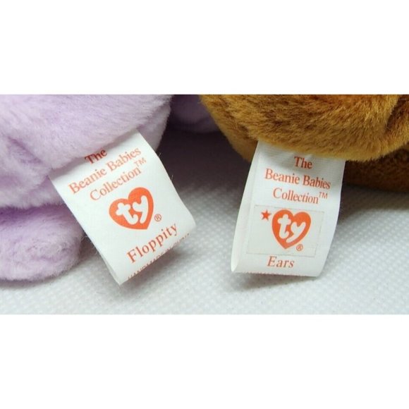 2 Vintage The Beanie Babies Ears 95 & Floppity 96 Stuffed Animals Bundle - Picture 10 of 11